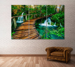 Wooden Bridge Waterfall Wall Art Decor Canvas Printing-3Panels