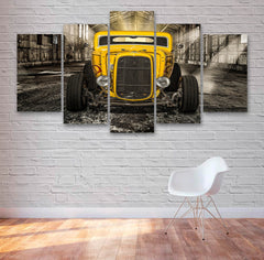 Yellow Hot Rod Car Wall Art Decor Canvas Printing