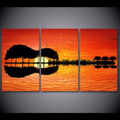 Guitar tree lake sunset Wall Decor Art Printing
