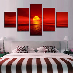 Sunset Red Sun Sea Natural Wall Art Decor - CozyArtDecor