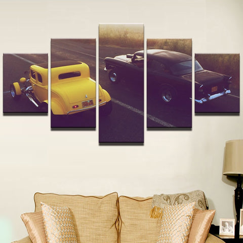 American Graffiti - Yellow 32 Ford Black 55 Chevy racing Wall Art Decor - CozyArtDecor