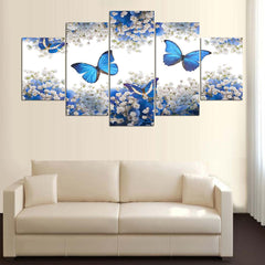 Blue Butterfly White Flower Wall Art Canvas Print Decor