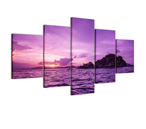 Purple Sunset Seascape Wall Art Canvas Print Decor - CozyArtDecor