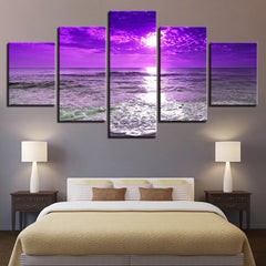 Purple Sunset Sea Waves Beach Seascape Wall Art Decor