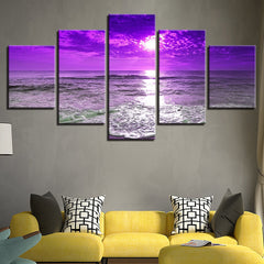 Purple Sunset Sea Waves Beach Seascape Wall Art Decor - CozyArtDecor