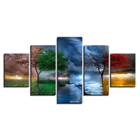 4 Season Colors Trees Abstract Wall Art Canvas Print Decor - CozyArtDecor