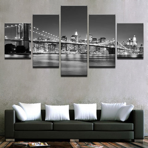 Black White Brooklyn Bridge NY Wall Art Decor Canvas Prints - CozyArtDecor