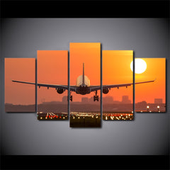 Airplane Sunset Landing Wall Art Canvas Print Decor - CozyArtDecor