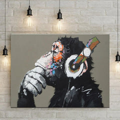 Funny Thinking Monkey With Headphone Wall Art Decor - CozyArtDecor