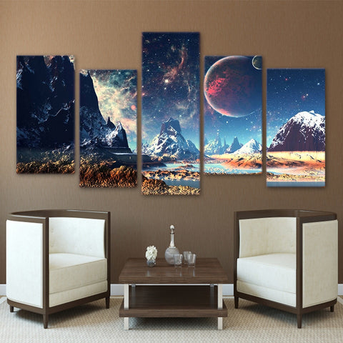 Snow Mountains Lake And Planet Galaxy Wall Art Decor - CozyArtDecor