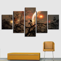 Crows On Branches Tree Halloween Moon Wall Decor Art