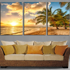 Sunset Dusk Beach Wave Coconut Trees Wall Art Decor - CozyArtDecor
