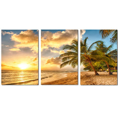 Sunset Dusk Beach Wave Coconut Trees Wall Art Decor