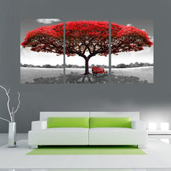 Red Tree Art Scenery Wall Art Canvas Print Decor