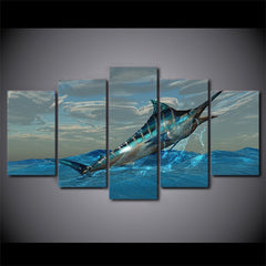 Jumping Marlin Fishing Blue Ocean Wall Art Decor - CozyArtDecor