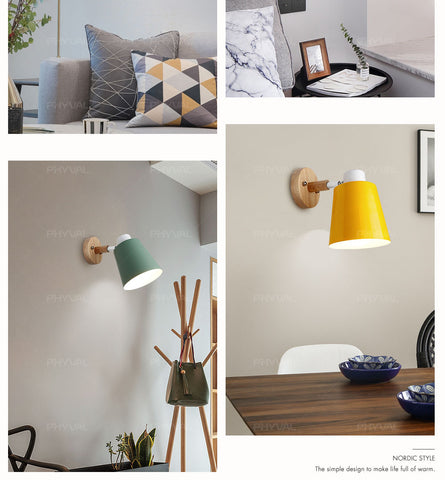 Wooden Wall Lights Sconce Modern Lamp Steering Head E27 Home Decor - CozyArtDecor