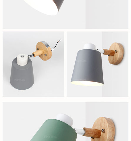 Wooden Wall Lights Sconce Modern Lamp Steering Head E27 Home Decor - CozyArtDecor