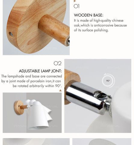 Wooden Wall Lights Sconce Modern Lamp Steering Head E27 Home Decor - CozyArtDecor