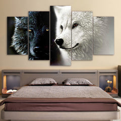 Abstract Black White Wolf Couple Wall Decor Art Printing