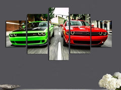 The Challenger Green Red Cars Wall Art Decor - CozyArtDecor