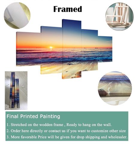 Beautiful Rocky Beach Wave Sunset Wall Art Decor Canvas Print - CozyArtDecor