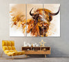 Image of Abstract Scottish Highland Cow Wall Art Decor Canvas Printing-3Panels