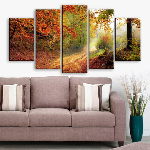 Autumn Walk Red Tree Wall Art Decor Canvas Printing