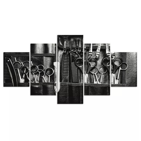 Barber Shop Scissors Black-White Wall Art Decor Canvas Printing