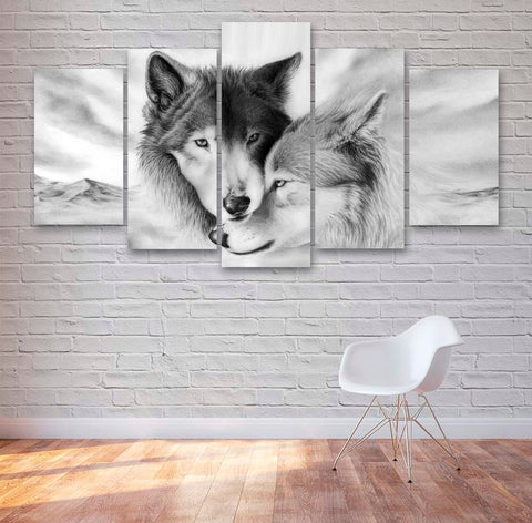 Black And White Wolves Couple Wall Art Decor Canvas Printing