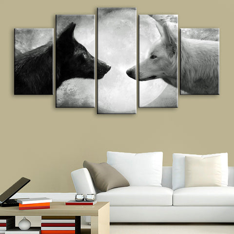 Black And White Wolves Moon Wall Art Decor Canvas Printing