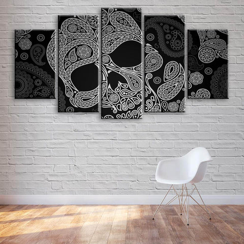 Black Paisley Skull Wall Art Decor Canvas Printing