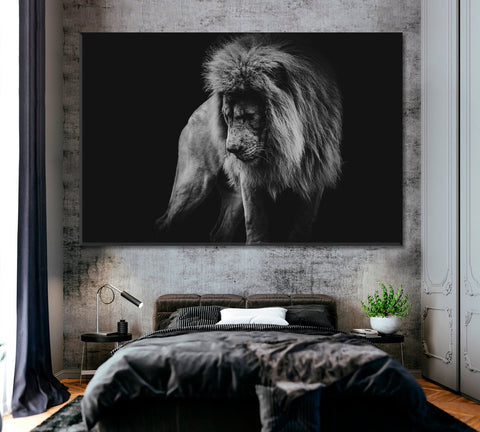 Black and White Lion Portrait Wall Art Canvas Printing Decor-1Panel