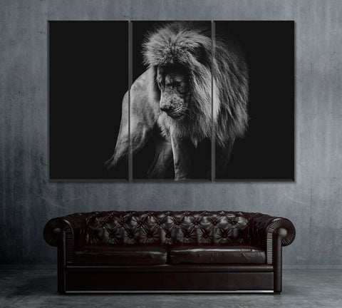 Black and White Lion Portrait Wall Art Decor Canvas Printing-3Panels
