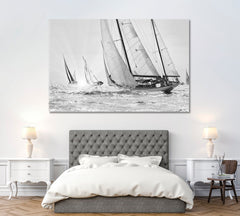 Black and White Yacht Regatta Sailboat Wall Art Canvas Printing Decor-1Panel
