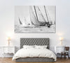 Image of Black and White Yacht Regatta Sailboat Wall Art Canvas Printing Decor-1Panel