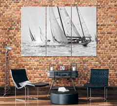 Black and White Yacht Regatta Sailboat Wall Art Decor Canvas Printing-3Panel