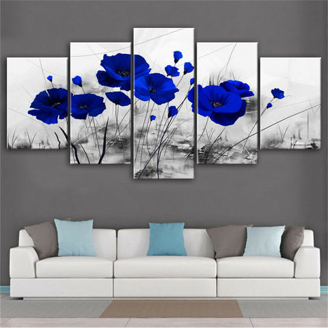 Blue Poppy Flowering Wall Art Decor Canvas Printing