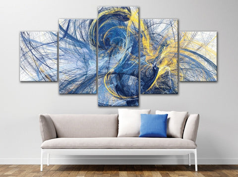 Blue & Yellow Abstract Geometric Wall Art Decor Canvas Printing