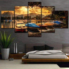 Boat Marina Port Sunset Wall Art Decor Canvas Printing