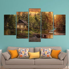 Cabin Woods in The Forest Wall Art Decor Canvas Printing