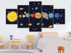 Cartoon Solar System Space Astronomy Wall Art Decor Canvas Printing