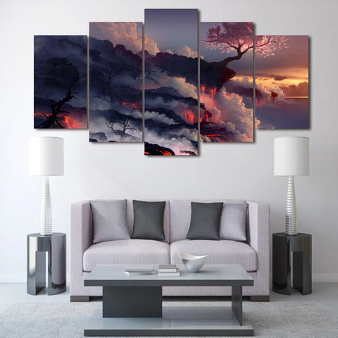 Cherry Blossom Volcano Sunset Wall Art Decor Canvas Printing