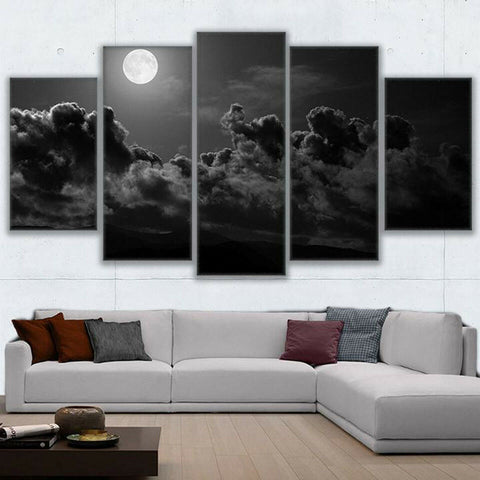 Clouds Full Moon Rising At Night Wall Art Decor Canvas Printing