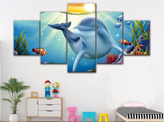 Cute Dolphin and Nemo Cartoon Wall Art Decor Canvas Printing