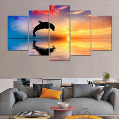 Dolphin Sunset Ocean Wall Art Decor Canvas Printing