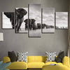 Image of Elephant Group Black-White Wall Art Decor Canvas Printing