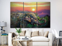 Elephant Sunset Watercolor Wall Art Decor Canvas Printing