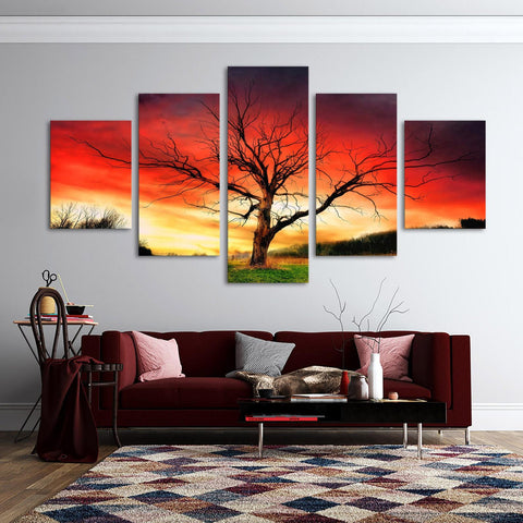 Fall Red Tree Red Sky Nature Scenery Wall Art Decor Canvas Printing