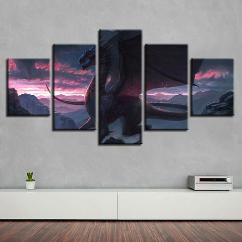 Fantasy Mountain Dragon Sunset Wall Art Decor Canvas Printing