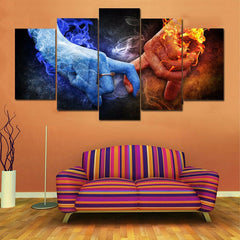 Fire Ice Hands Couple Love Wall Art Decor Canvas Printing